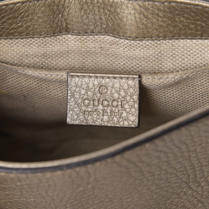 Gucci Metallic Pebbled Calfskin Small Soho Flap Crossbody Golden Beige 5 of 12