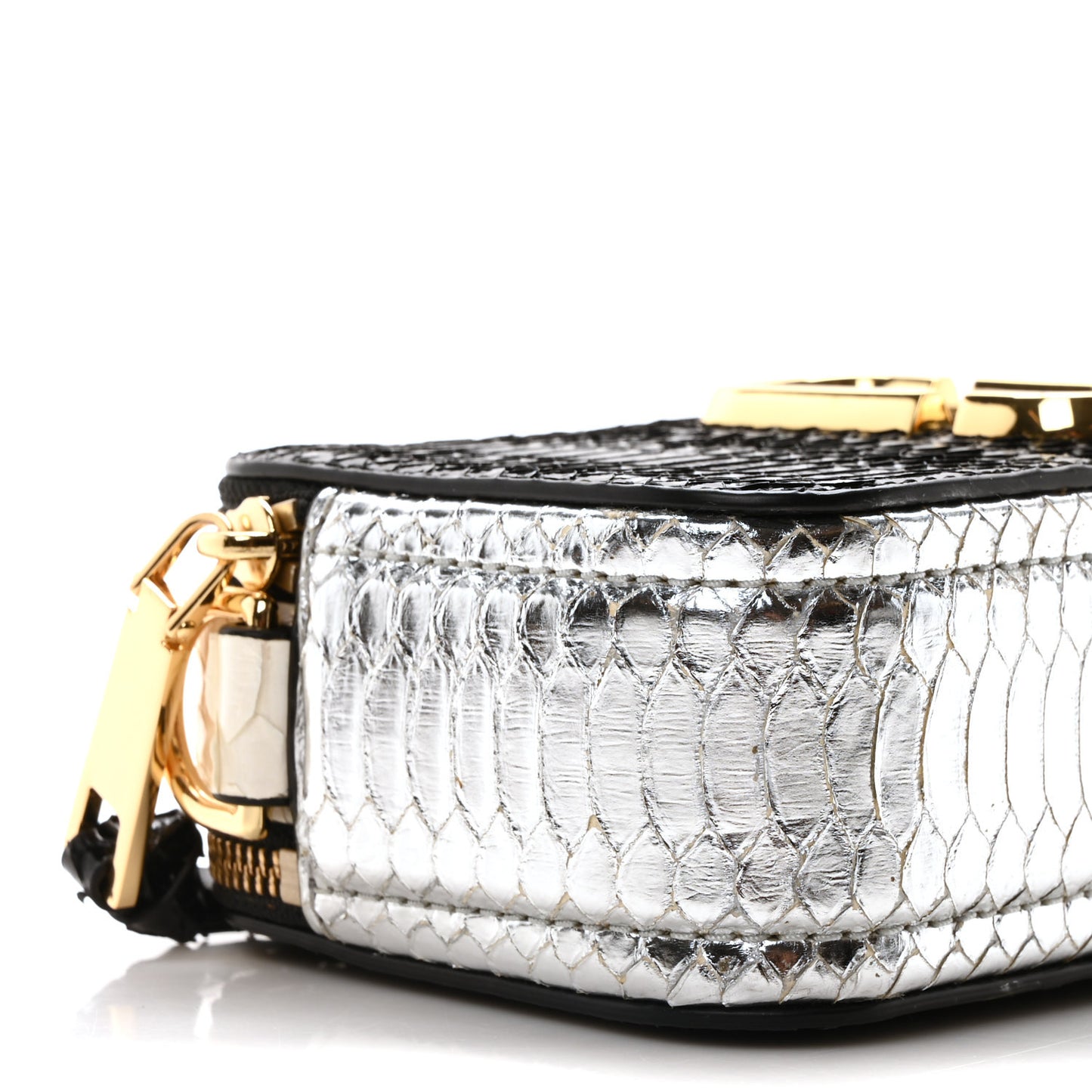 Calfskin Snake Embossed Snapshot Camera Bag Black White Silver