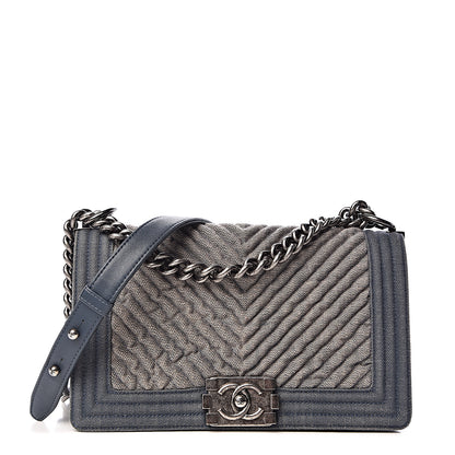 Chanel Denim Chevron Quilted Medium Boy Flap Blue 1 of 10