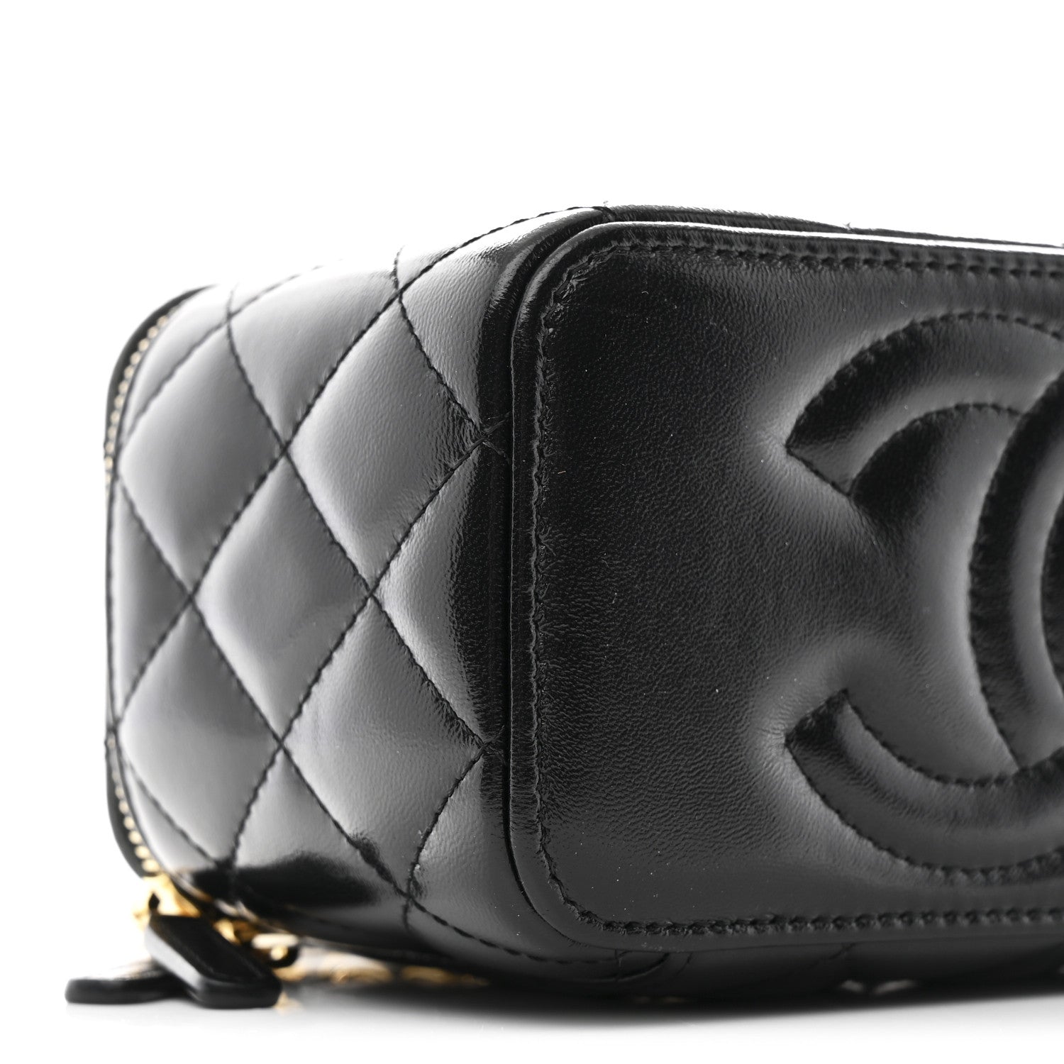 Chanel Shiny Lambskin Quilted Small Vanity Case With Chain Black 9 of 10