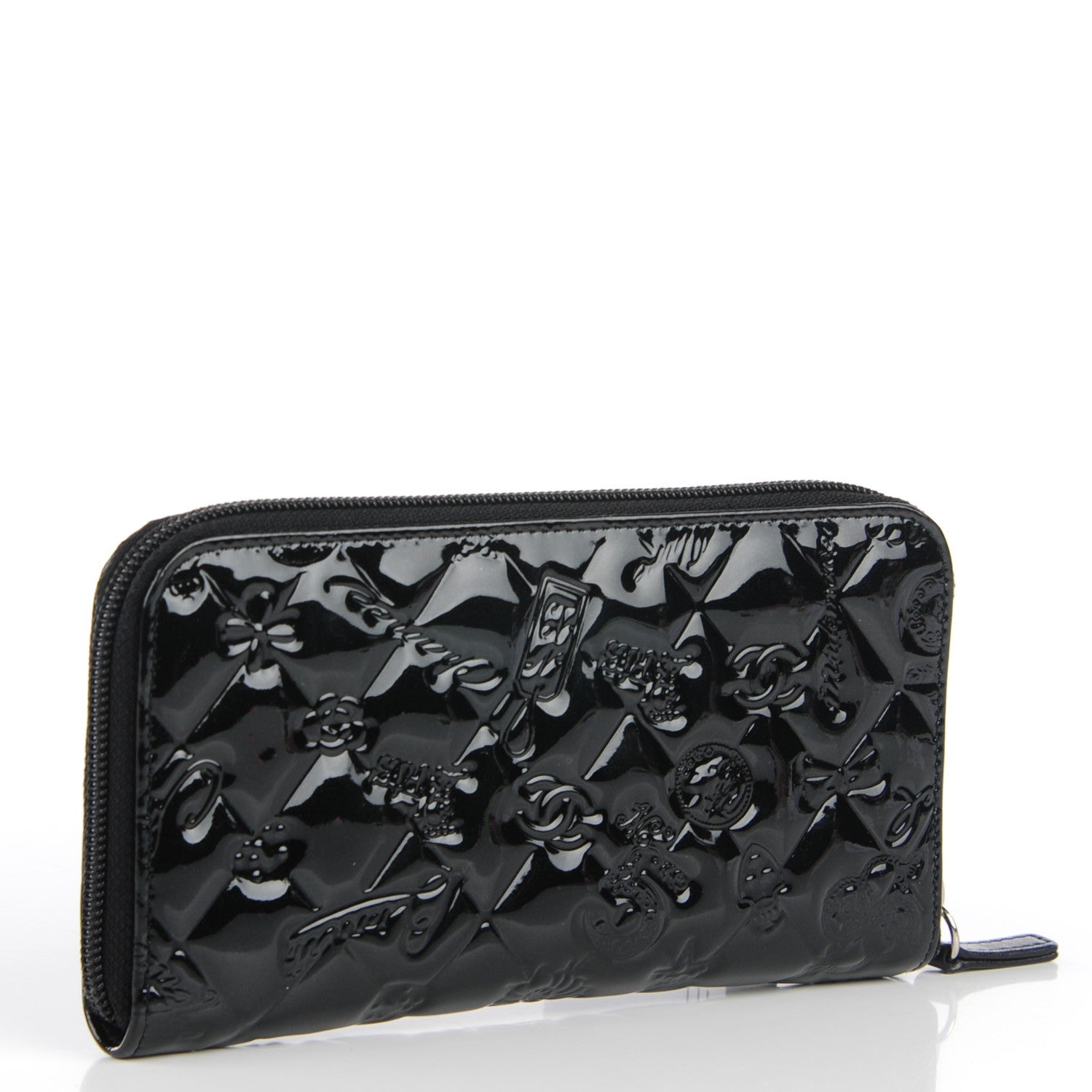 Chanel Patent Calfskin Lucky Symbols Zip Around Wallet Black 3 of 8