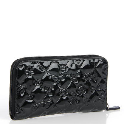 Chanel Patent Calfskin Lucky Symbols Zip Around Wallet Black 3 of 8