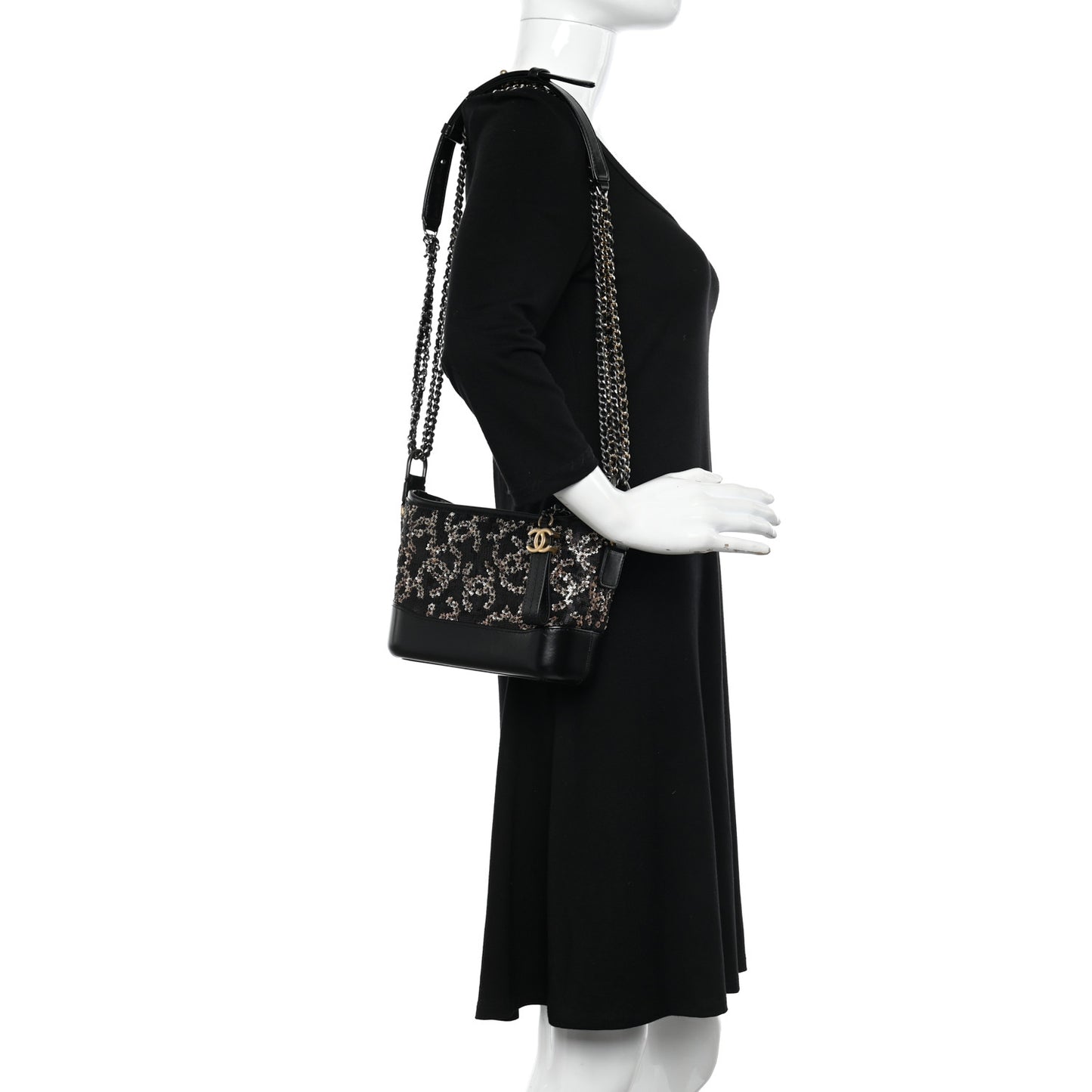 Sequin Calfskin Small Gabrielle Hobo Black Gold
