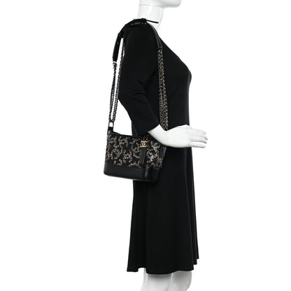 Chanel Sequin Calfskin Small Gabrielle Hobo Black Gold 2 of 9