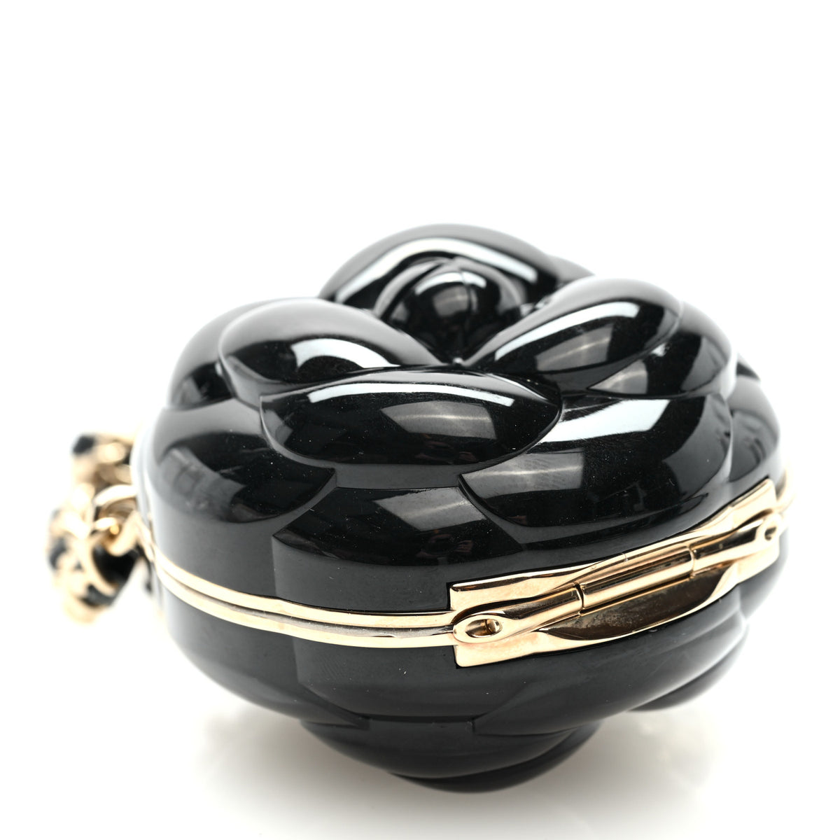 Resin Lambskin Camellia Clutch with Chain Black