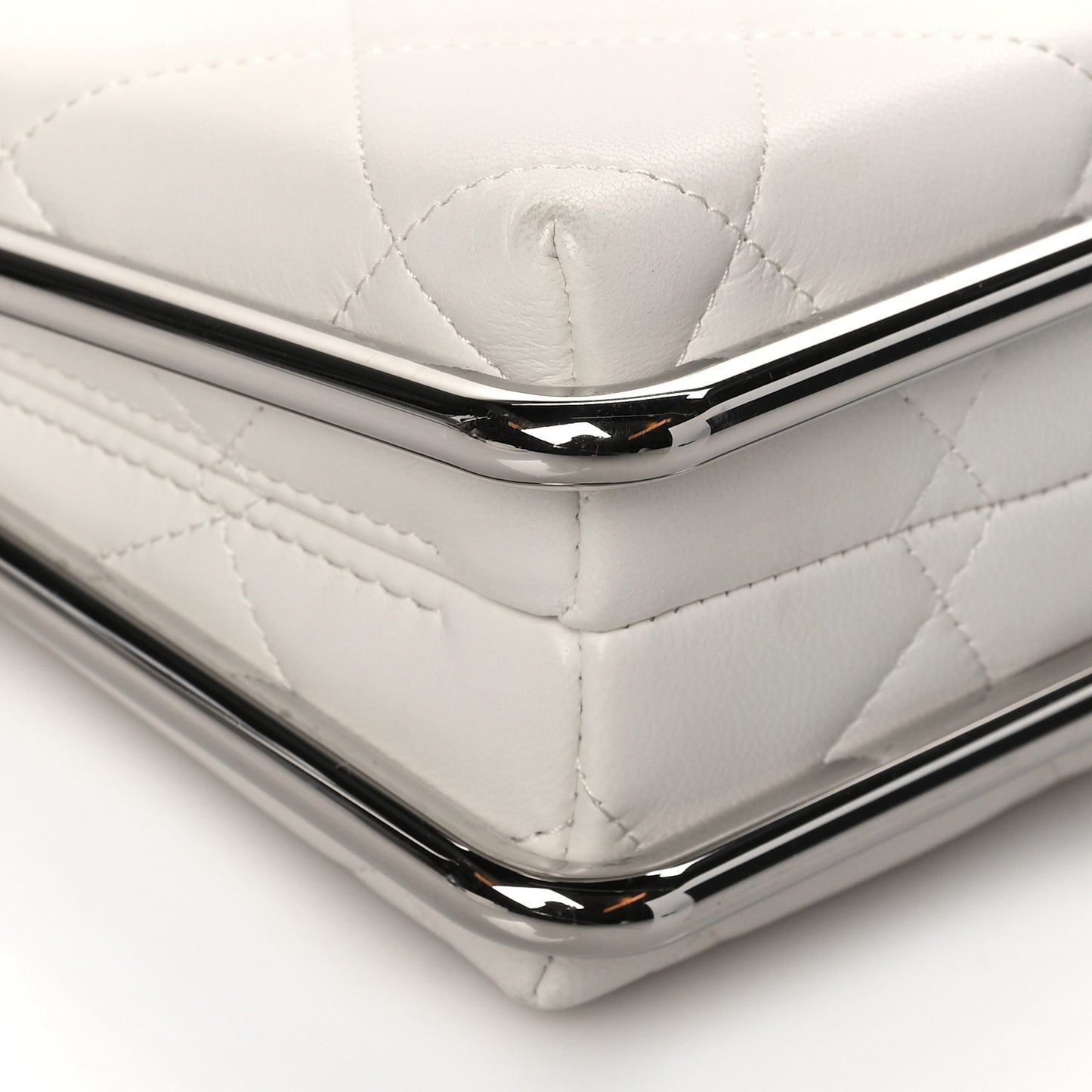 Quilted Lambskin Metal Bar Clutch Bag White