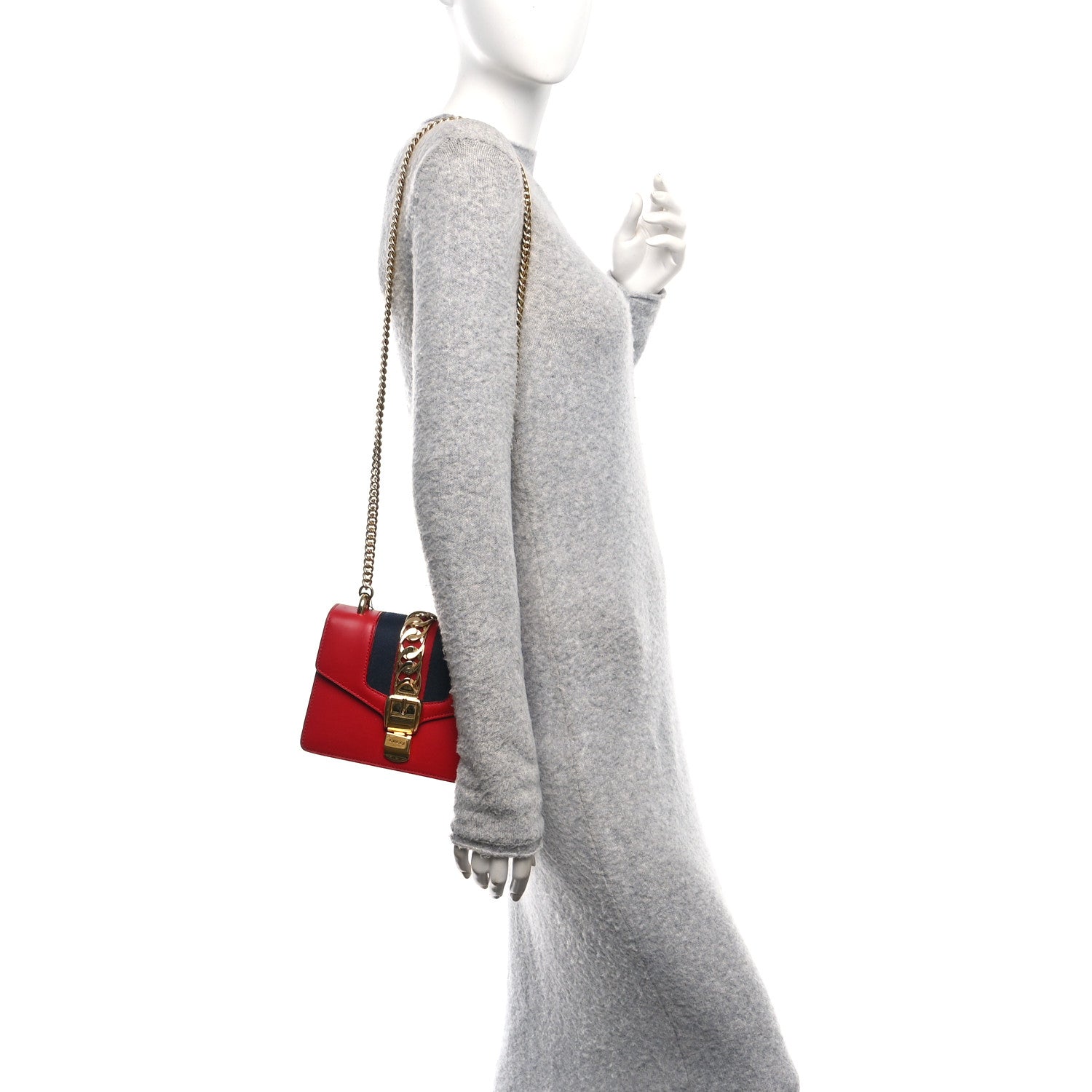 Gucci Calfskin Mini Sylvie Chain Shoulder Bag Hibiscus Red 2 of 10