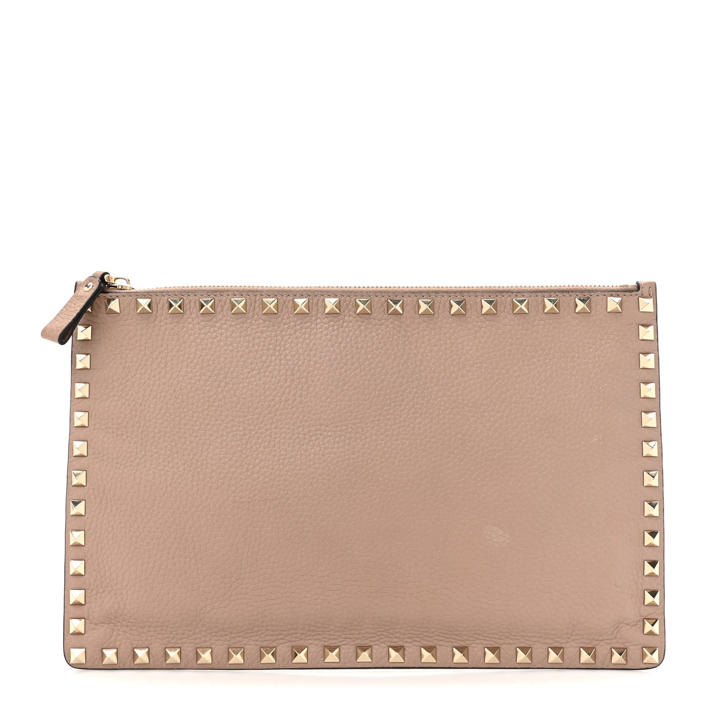 Pebbled Calfskin Large Rockstud Zip Pouch Skin Sorbet