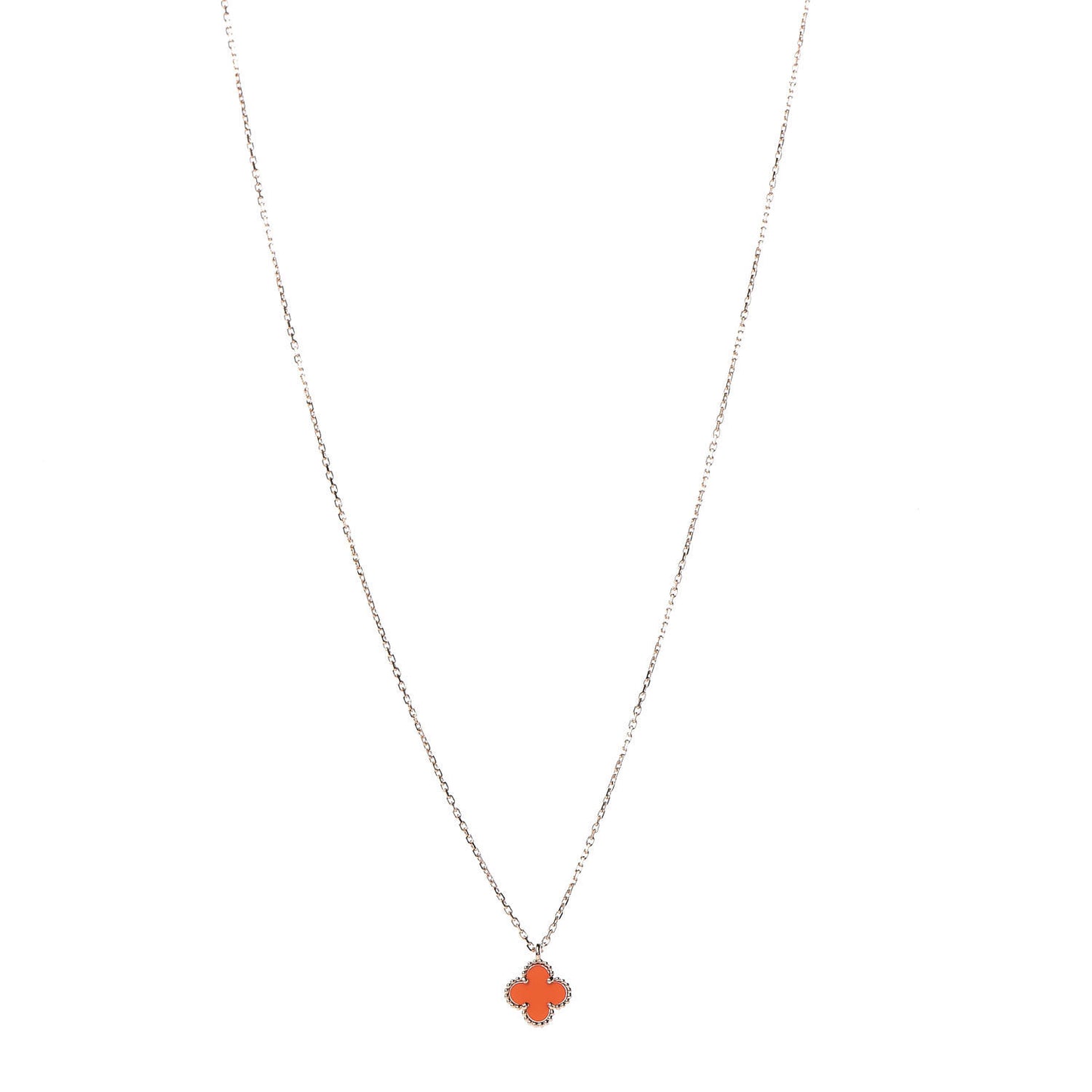 18K Rose Gold Carnelian Sweet Alhambra Pendant Necklace