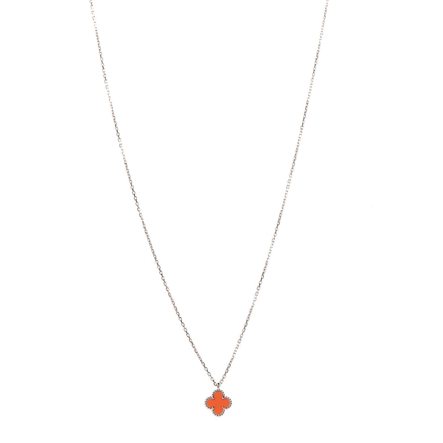 Van Cleef & Arpels 18K Rose Gold Carnelian Sweet Alhambra Pendant Necklace 1 of 8