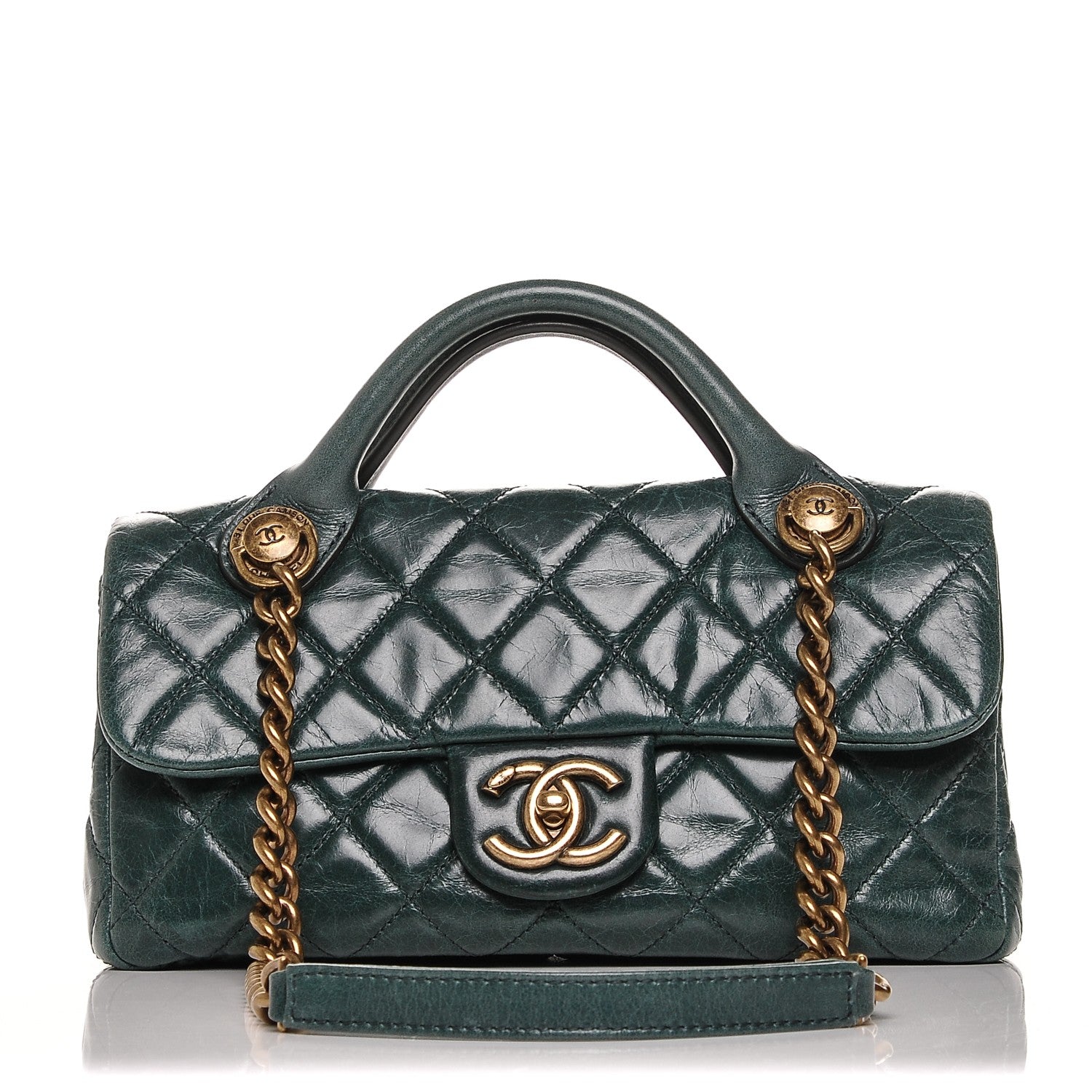 Chanel Glazed Calfskin Quilted Small Castle Rock Flap Green 1 of 7