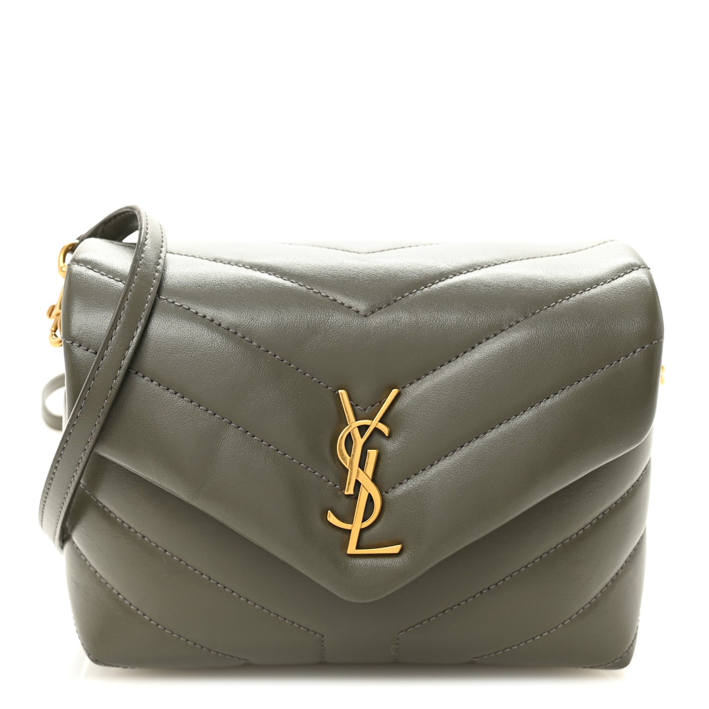 Calfskin Y Quilted Monogram Toy Loulou Crossbody Bag Grey Kaki