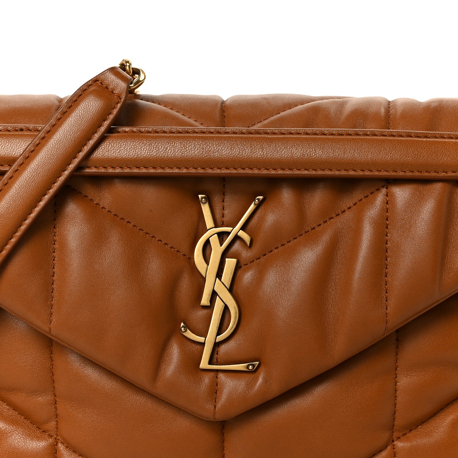 Saint Laurent Lambskin Quilted Small Loulou Puffer Monogram Chain Satchel Dark Honey 9 of 11