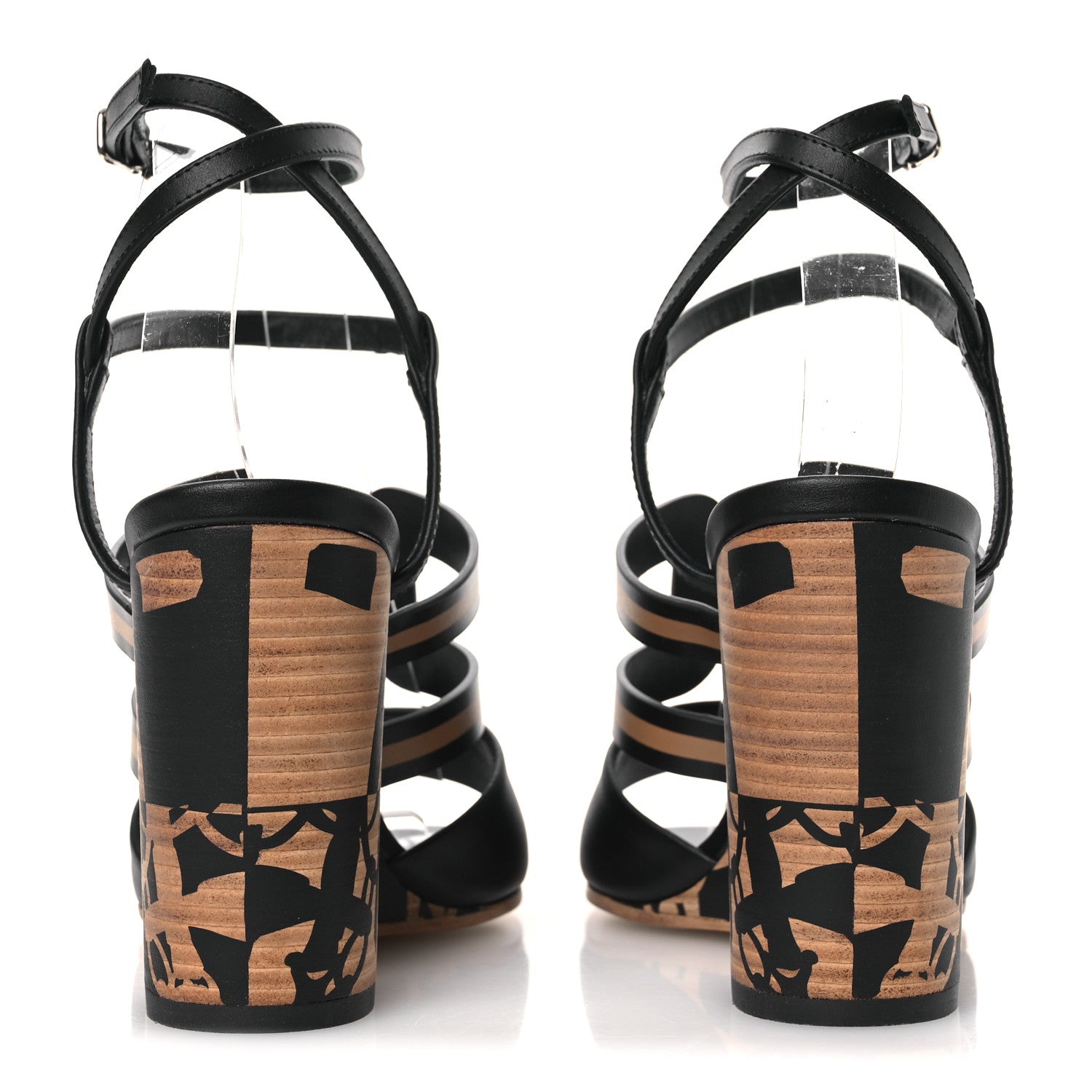 Hermes Calfskin Klara 100 Wedge Sandals 35 Black Natural 6 of 13