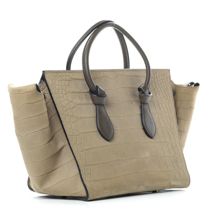 Celine Crocodile Embossed Nubuck Calfskin Small Tie Knot Tote Grey 3 of 21