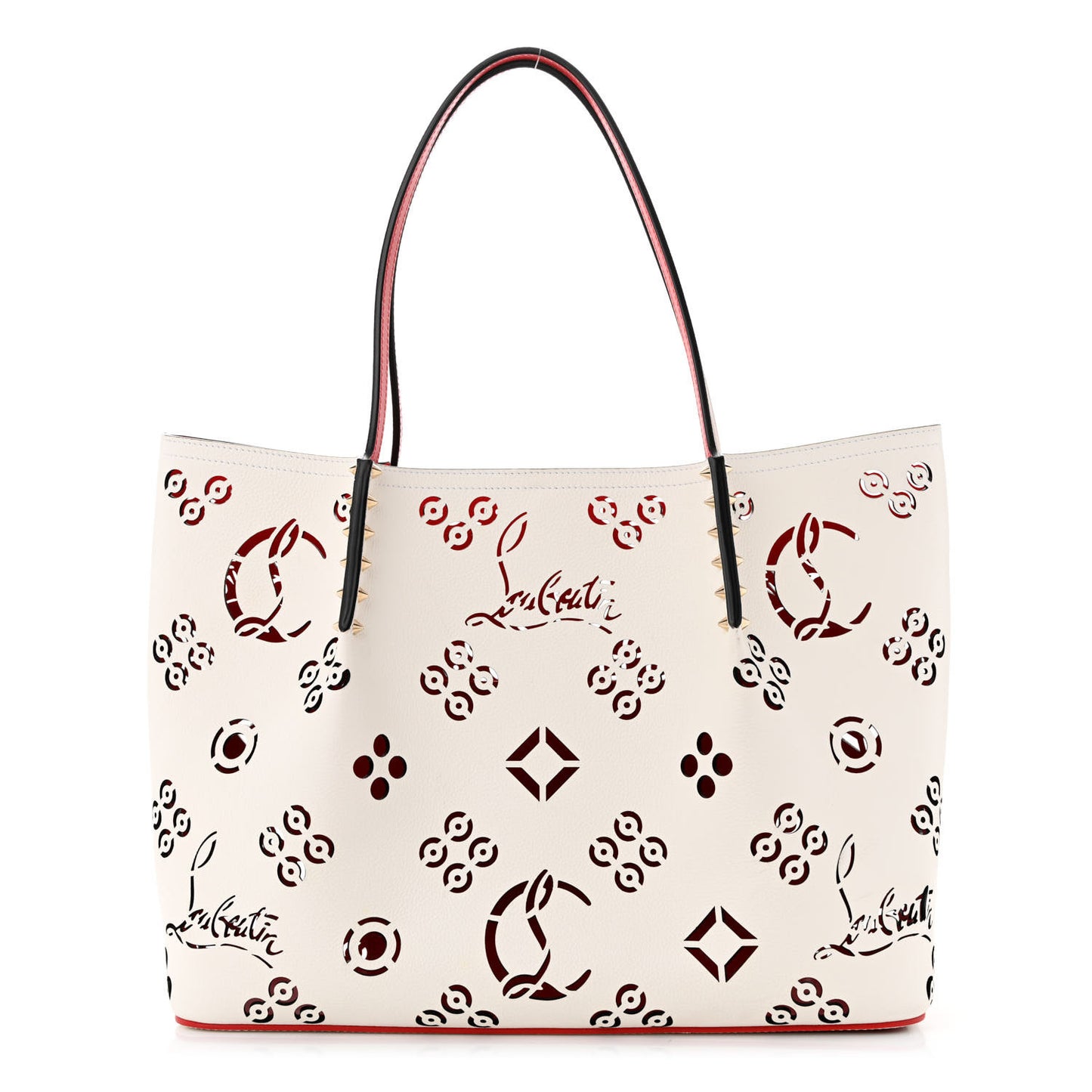 Calfskin Perforated Large Loubinthesky Cabarock Spikes Tote Snow