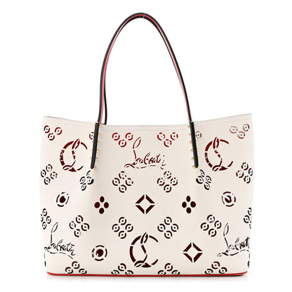 Christian Louboutin Calfskin Perforated Large Loubinthesky Cabarock Spikes Tote Snow 1 of 9