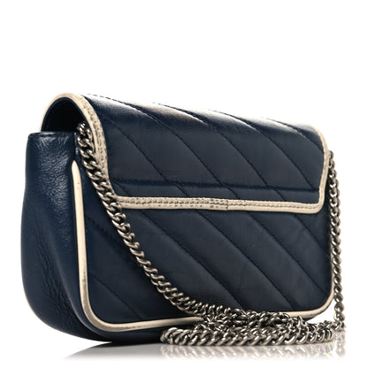 Gucci Vintage Effect Calfskin Matelasse Diagonal Super Mini Torchon GG Marmont Shoulder Bag Blue Agata Mystic White 3 of 11
