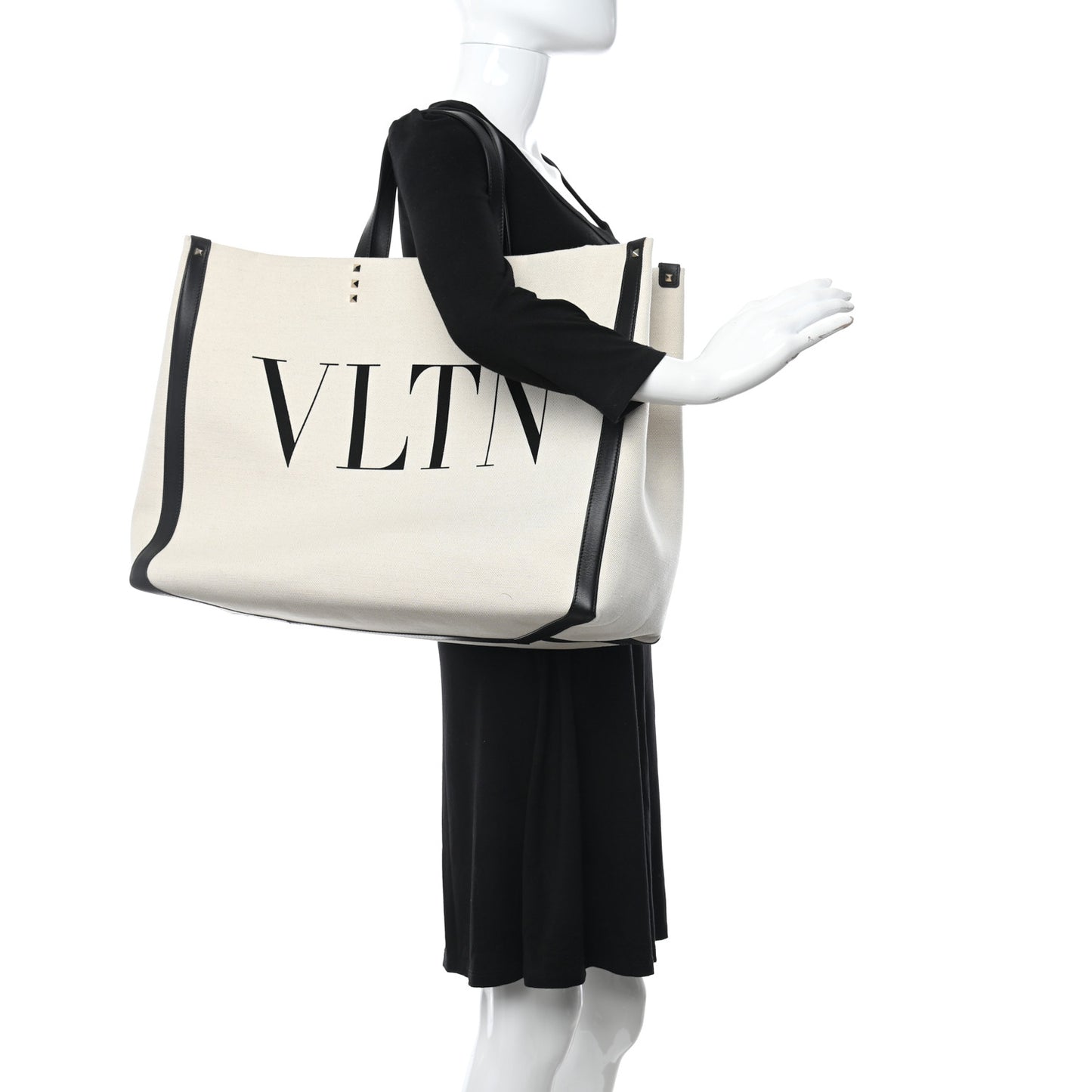 Canvas VLTN Print Large Tote Natural Black