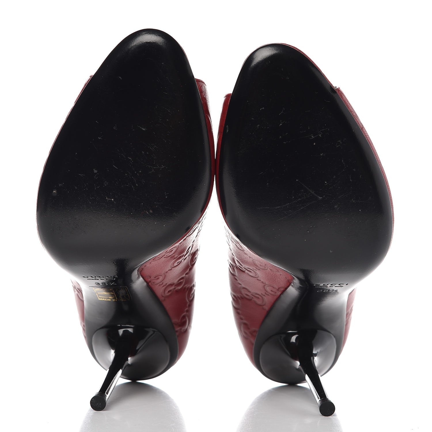 Gucci Guccissima Peep Toe Pumps 38.5 Shetland Red 7 of 11