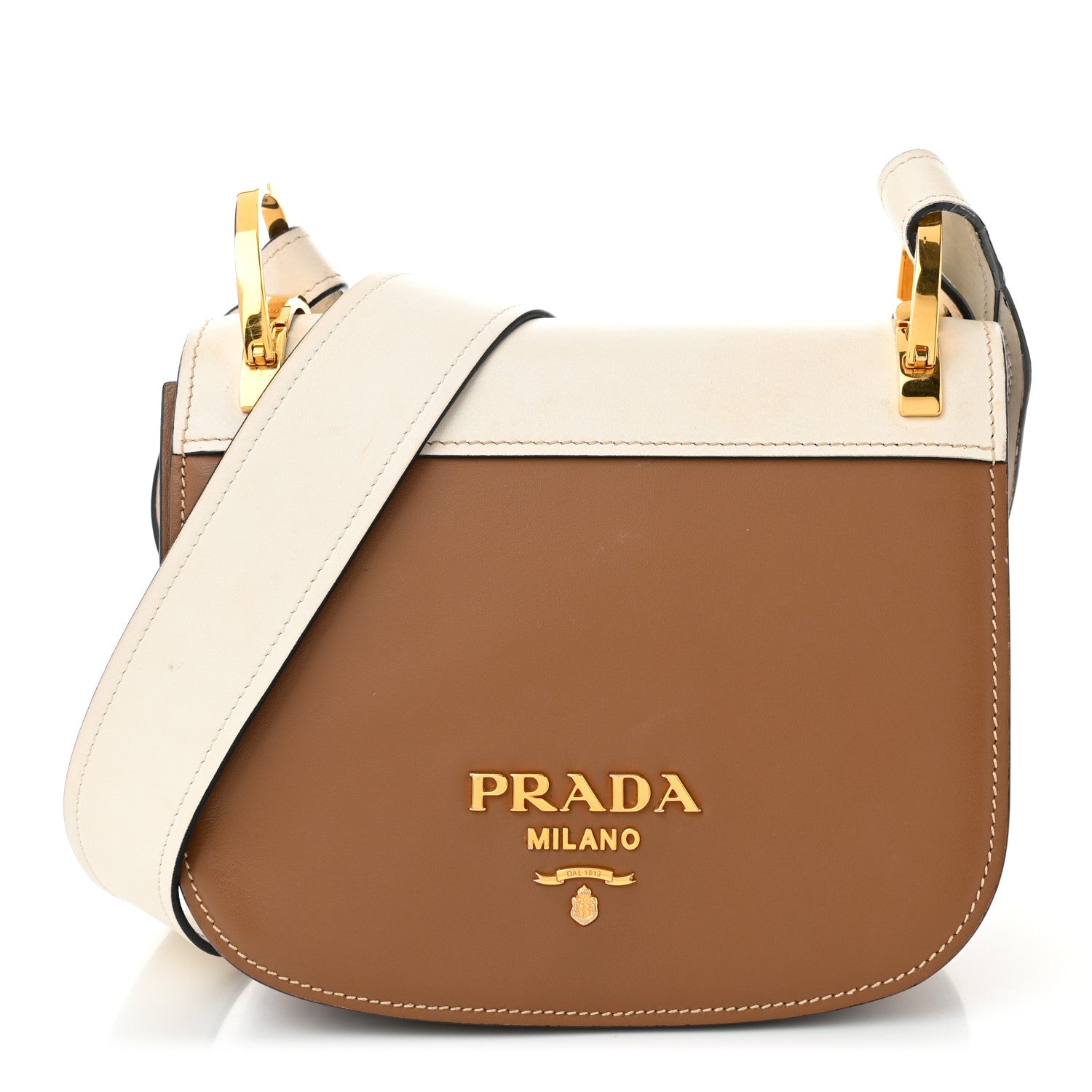 Prada City Calf Pionniere Saddle Bag Cannella White 1 of 11