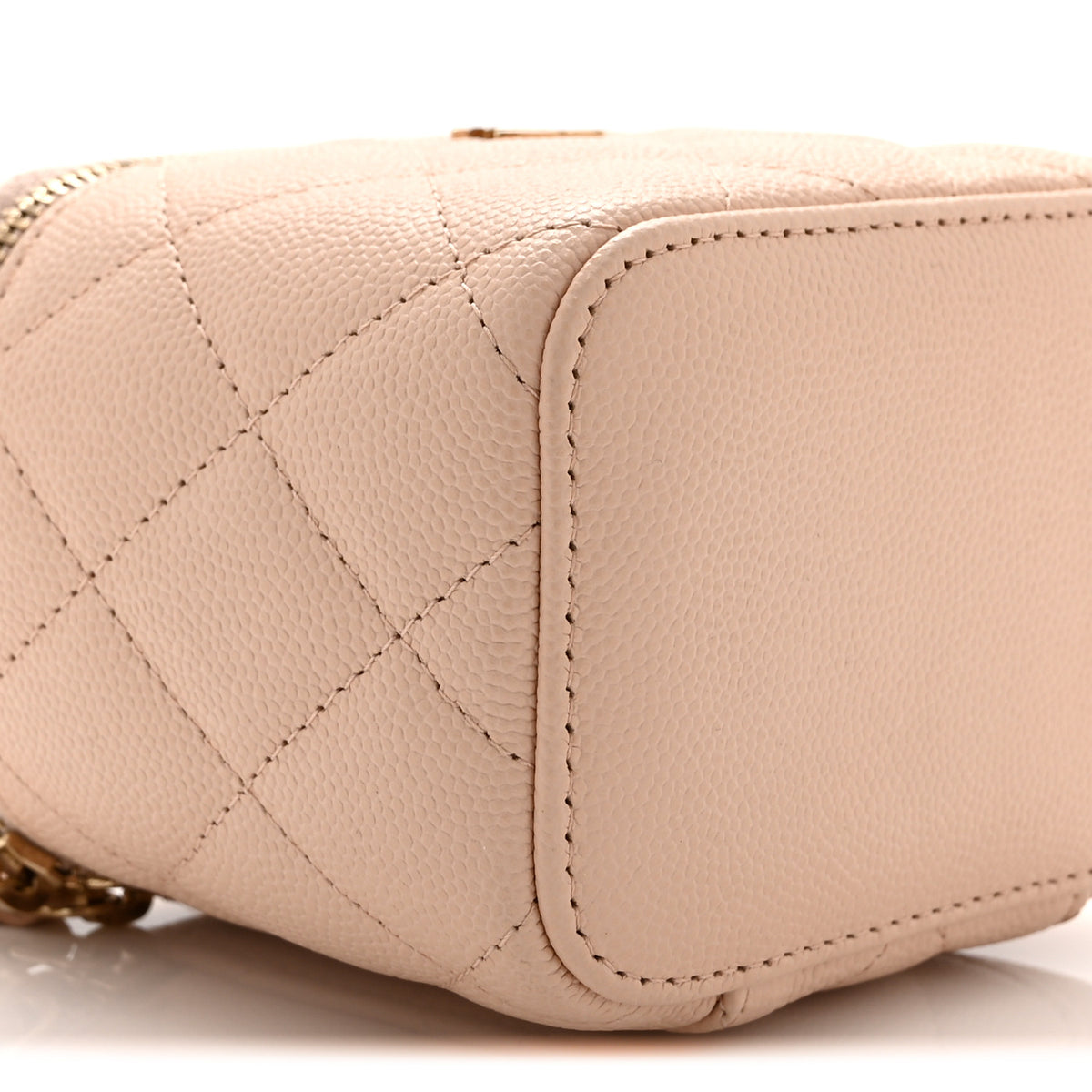 Caviar Quilted Mini Vanity Case With Chain Light Beige