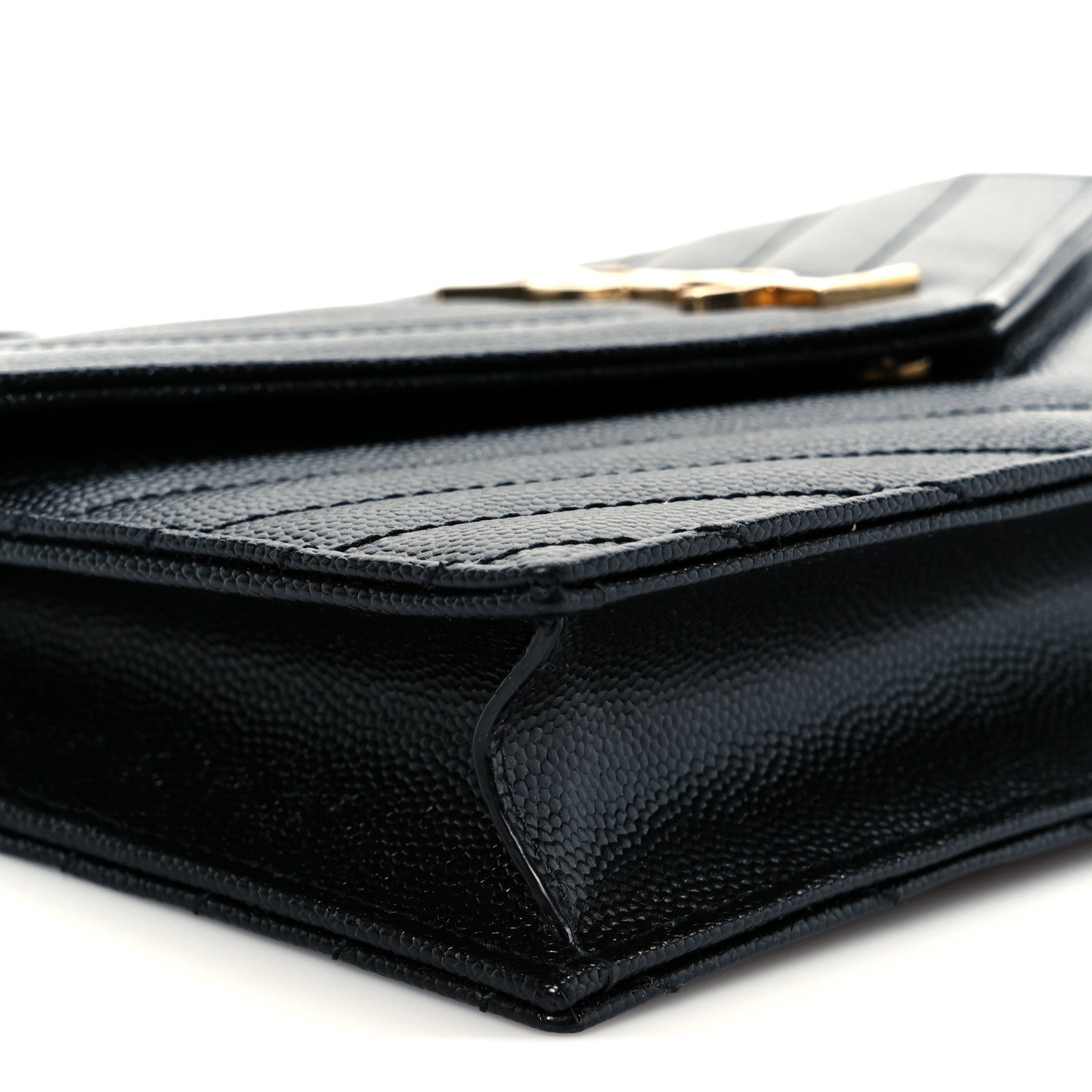 Saint Laurent Grain De Poudre Matelasse Chevron Monogram Envelope Chain Wallet Black 18 of 20