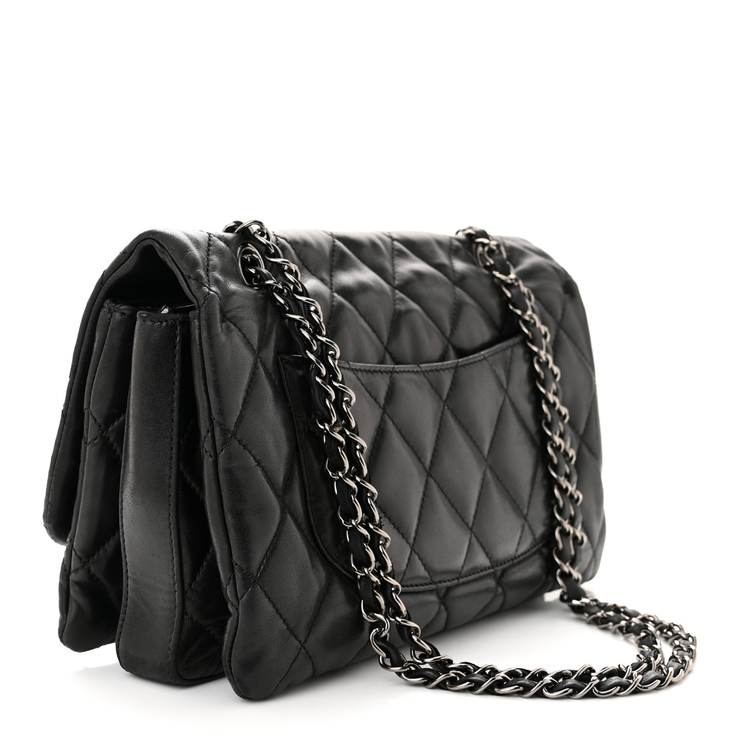 Lambskin Quilted Jumbo 3 Flap Black
