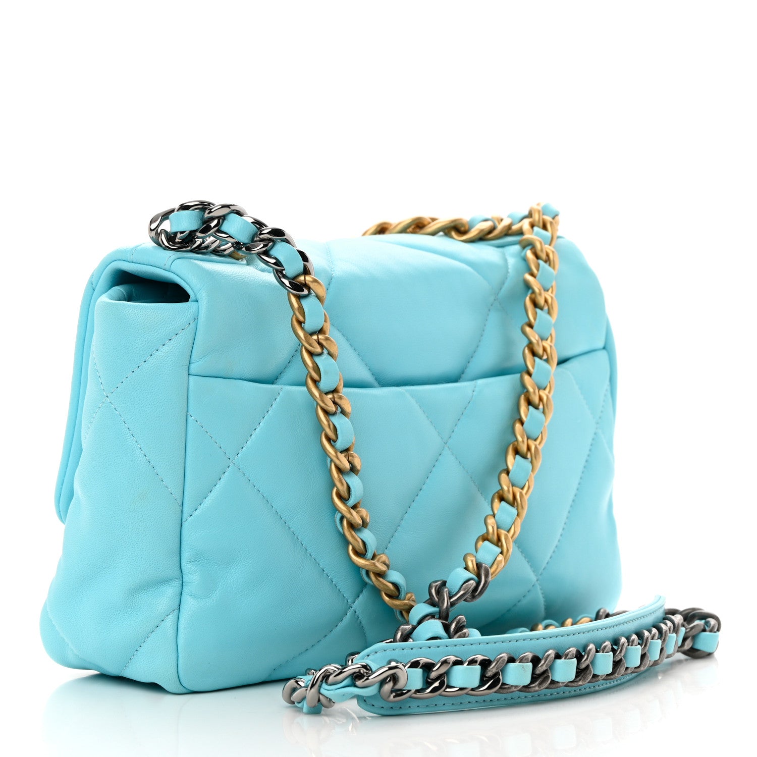 Chanel Shiny Lambskin Quilted Medium Chanel 19 Flap Light Blue 3 of 12