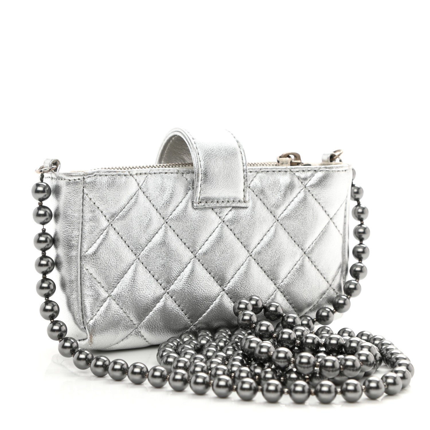 Chanel Metallic Lambskin Quilted Pearl Chain Mini Love Symbols Bag Silver 3 of 8