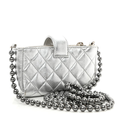 Chanel Metallic Lambskin Quilted Pearl Chain Mini Love Symbols Bag Silver 3 of 8