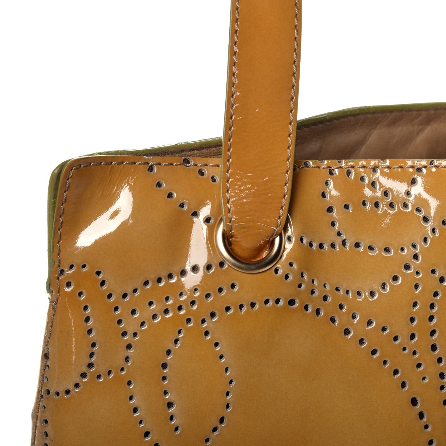 Patent Perforated Camellia Tote Beige