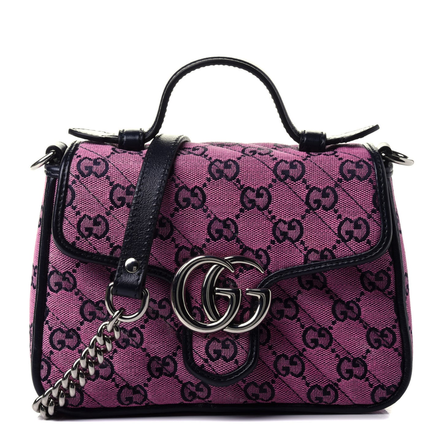 Monogram Multicolor Matelasse Diagonal Mini GG Marmont Top Handle Shoulder Bag Pink Blue