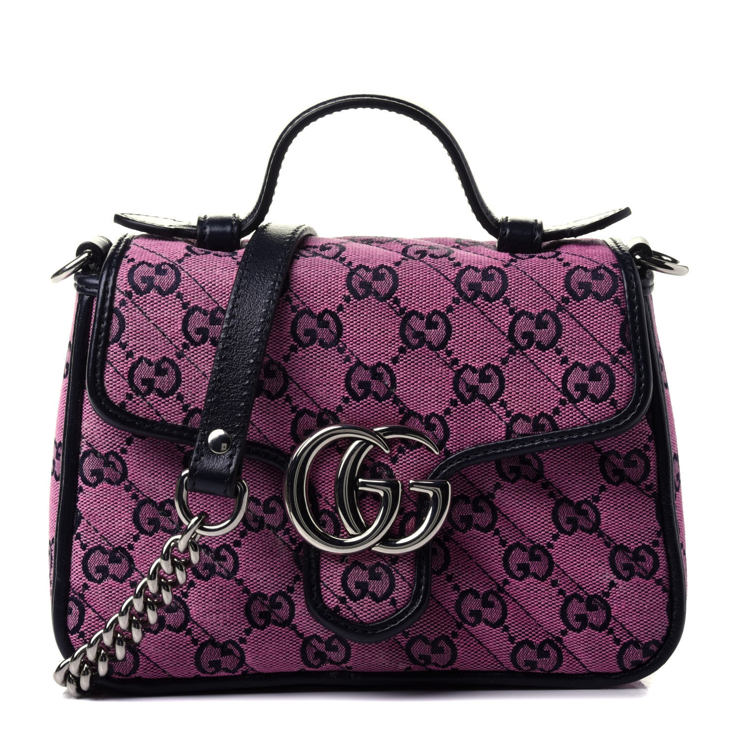 Gucci Monogram Multicolor Matelasse Diagonal Mini GG Marmont Top Handle Shoulder Bag Pink Blue 1 of 5