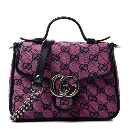 Gucci Monogram Multicolor Matelasse Diagonal Mini GG Marmont Top Handle Shoulder Bag Pink Blue 1 of 5