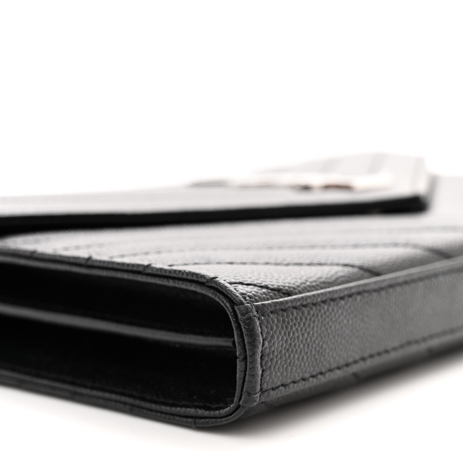 Saint Laurent Grain De Poudre Matelasse Chevron Monogram Chain Wallet Black 8 of 14