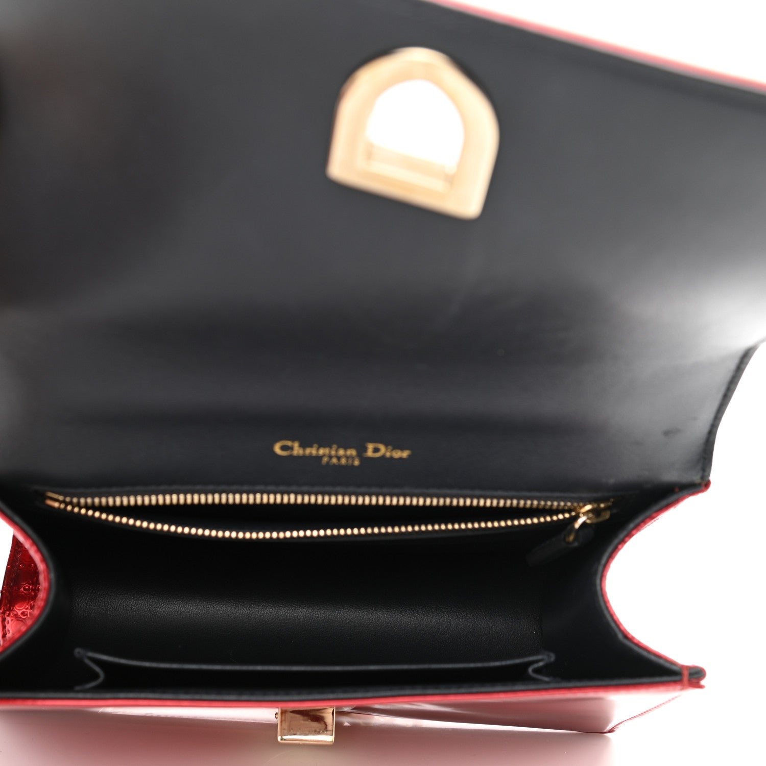 Christian Dior Metallic Patent Micro-Cannage Small Diorama Flap Bag Red 5 of 12