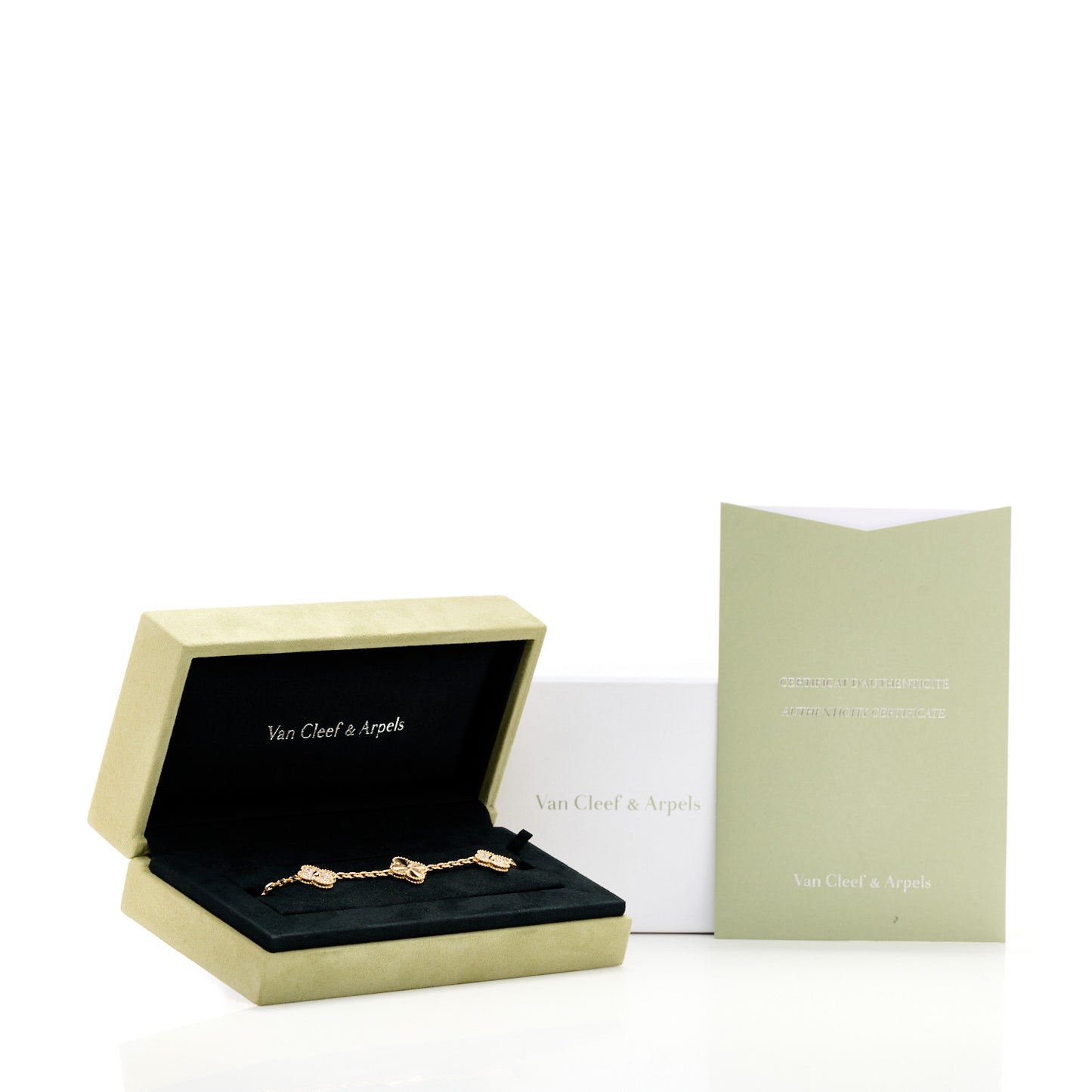 18K Yellow Gold Diamond 5 Motifs Guilloche Vintage Alhambra Bracelet