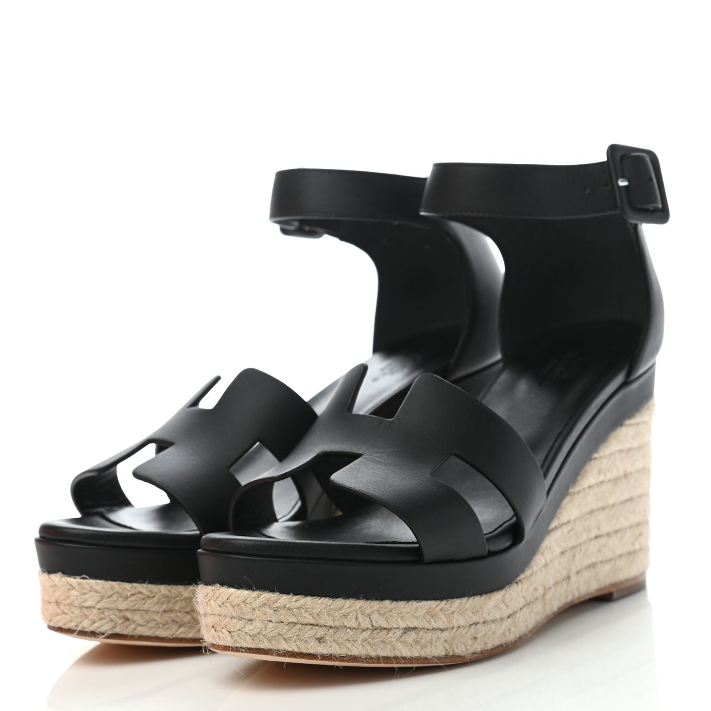 Calfskin Doll 60 Espadrille Wedge Sandals 37 Black