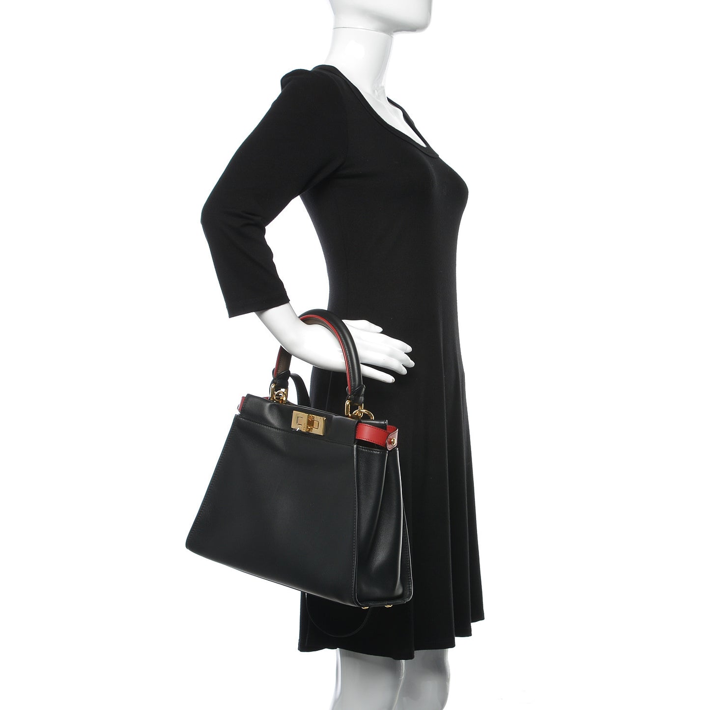 Vitello Seta Century Nappa Medium Peekaboo Iconic Defender Satchel Black Fragola Maya