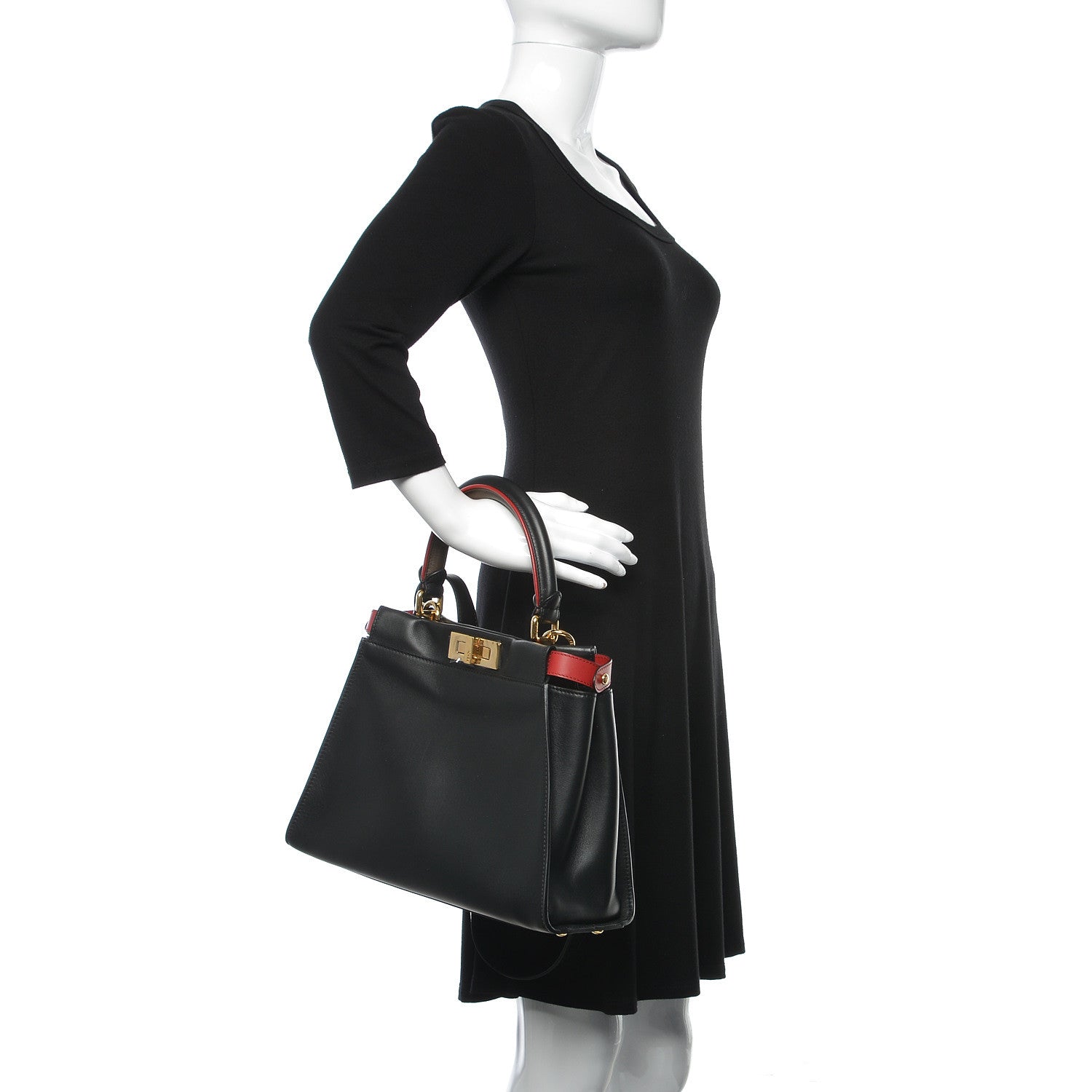 Fendi Vitello Seta Century Nappa Medium Peekaboo Iconic Defender Satchel Black Fragola Maya 3 of 12