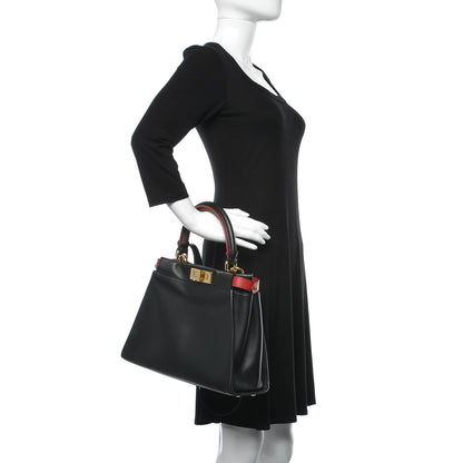 Fendi Vitello Seta Century Nappa Medium Peekaboo Iconic Defender Satchel Black Fragola Maya 3 of 12