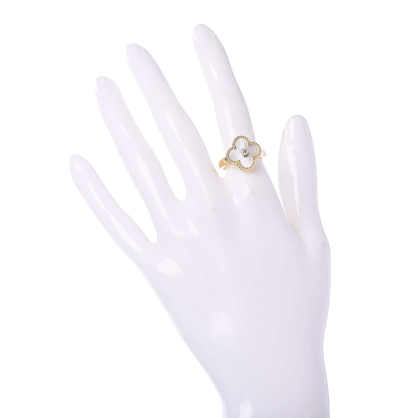 18K Yellow Gold Diamond Mother of Pearl Vintage Alhambra Ring 52 6