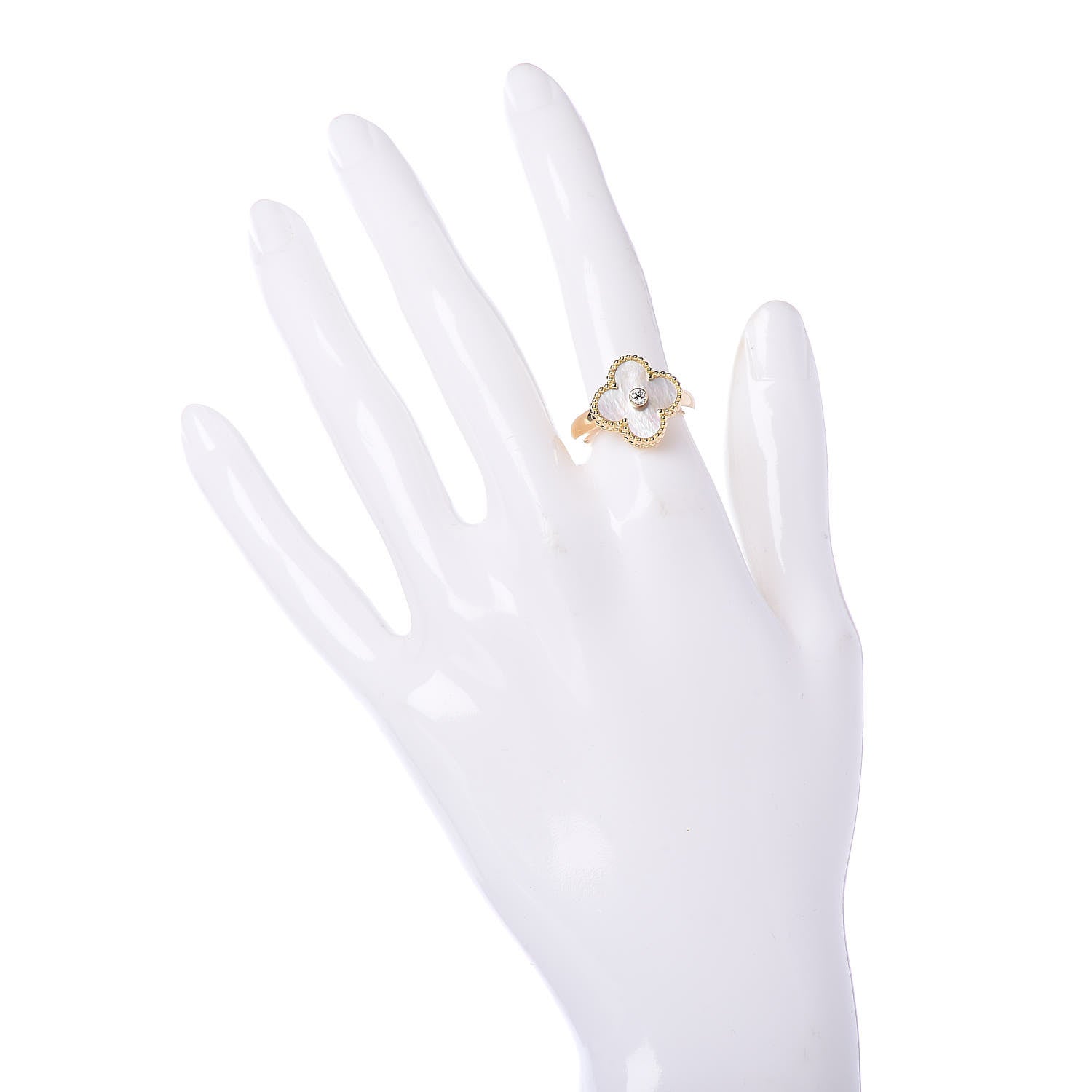 Van Cleef & Arpels 18K Yellow Gold Diamond Mother of Pearl Vintage Alhambra Ring 52 6 2 of 4