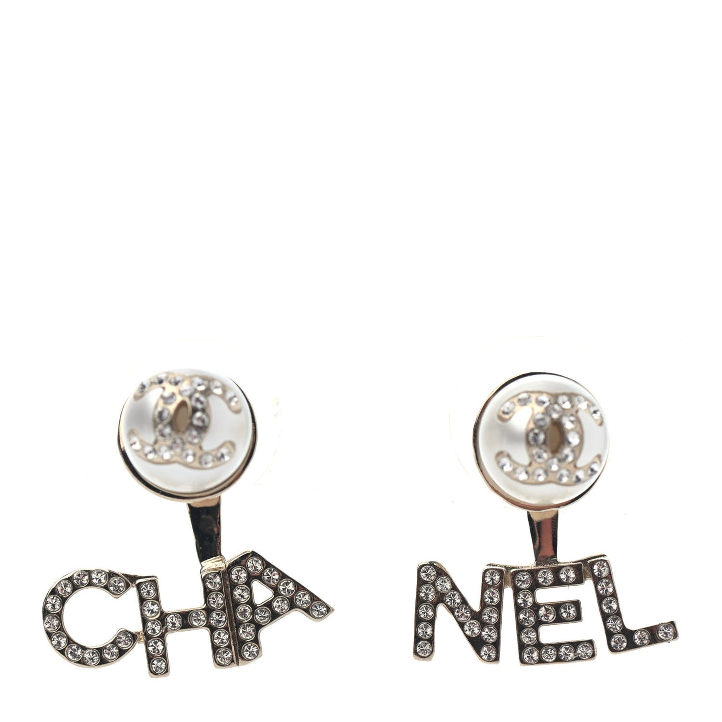 Pearl Crystal Logo Earrings Gold Pearly White