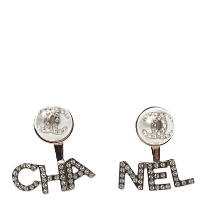 Chanel Pearl Crystal Logo Earrings Gold Pearly White 1 of 4