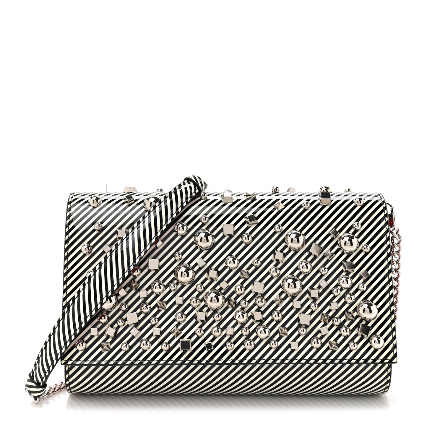 Patent Striped Spikes Paloma Clutch Black White Silver