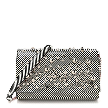 Christian Louboutin Patent Striped Spikes Paloma Clutch Black White Silver 1 of 10