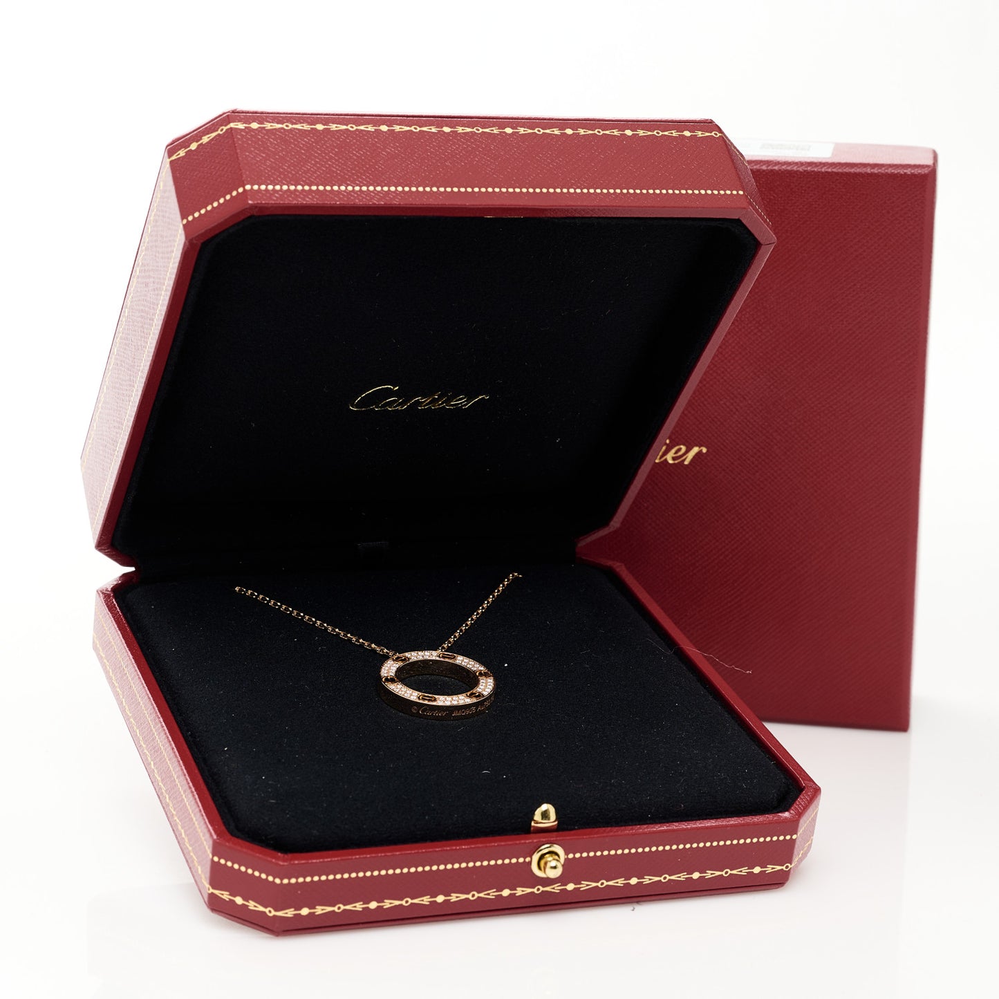 18K Pink Gold Diamond LOVE Paved Necklace