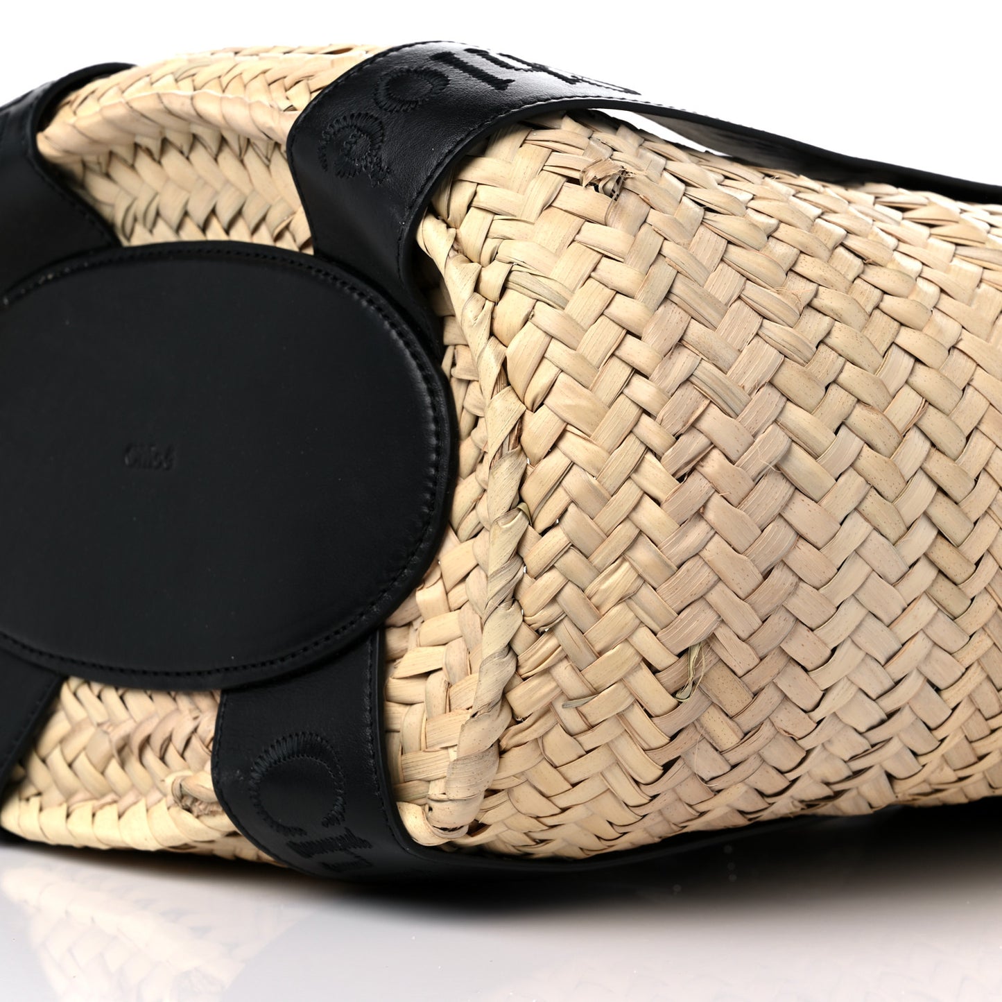 Raffia Smooth Calfskin Medium Sense Basket Black